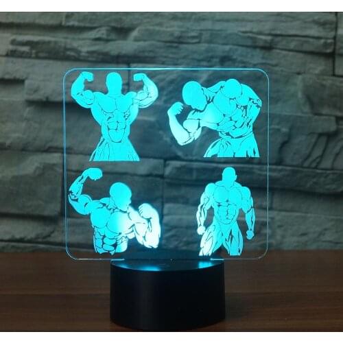 7 Colors Changing Acrylic Bodybuilding Model 3D Night Light LED Muscle Man Table Desk Lamp Bedside Sleep Lighting Gift