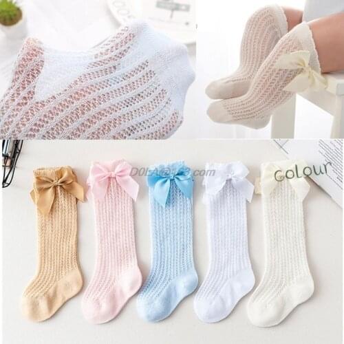 Cute Bowknot Baby Socks Cotton Bows Baby Girls Knee Socks Spring Summer Mesh Kids Infant Toddler Knee High Socks 0-2Y