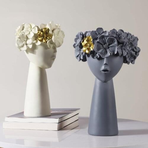 Minimalist Resin Girl Vase Statue Home Decor Head Sculpture Makeup Brush Holder Storage Ornaments Modern Flower Pot Vase