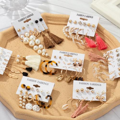 Fashion Big Pearl Drop Earrings Set For Women Gold Geometric Circle Hoop Earrings 2021 NEW Set of Earrings Female Trend Jewelry