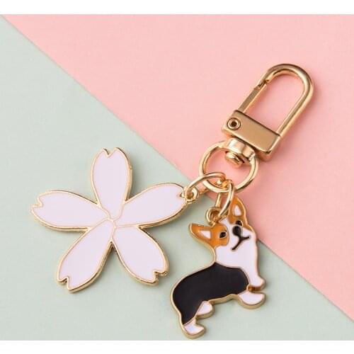 Fashion Flower Keychain Cute Dog Key Ring AirPods Pendant For Car Backpack Keyring Personality Key Chains Couple Gift Keyfob