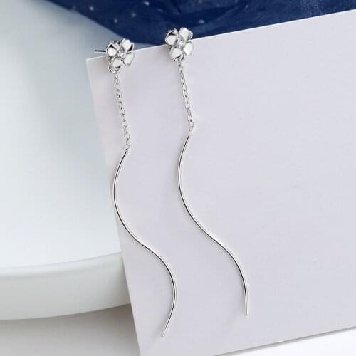 Trendy Jewelry Flower Earrings Fashion Wave Metal Stick Hot Selling Zircon Single Chain Long Earrings For Celebration Gifts