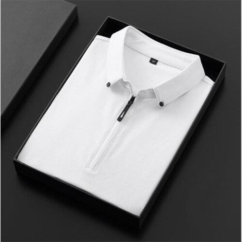 2021 Summer Fashion Mens Solid Color Zipper Polo Shirts Business Casual White Tee Blouse Mens Clothing Short Sleeve Shirt