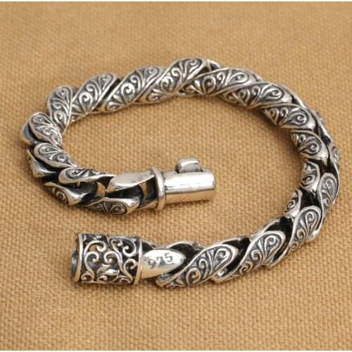 Handmade S925 pure silver Good Luck man bracelet vintage thai silver man bracelet punk bracelet male jewelry gift