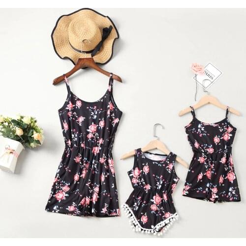 Tank Mother Daughter Dresses Floral Overall Pants Family Look Mommy and Me Matching Clothes Outfits Mom Mum Mama and Baby Dress