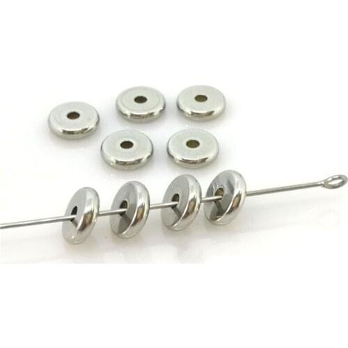 50pcs/lot 4/5/6/8/10mm Stainless Steel Flat Round Beads Loose Spacers Disc Beads For DIY Jewelry Making Bracelet