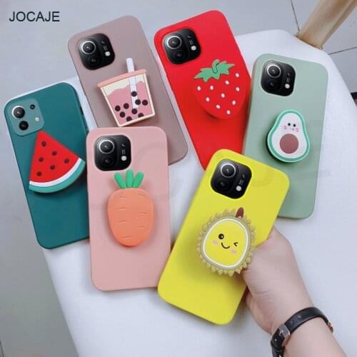 3D Cartoon Fruit Kickstand Shockproof Case For Xiaomi 11 10 Ultra 10S 10T Pro Note 10 Lite POCO X3 NFC Soft TPU Protective Cover