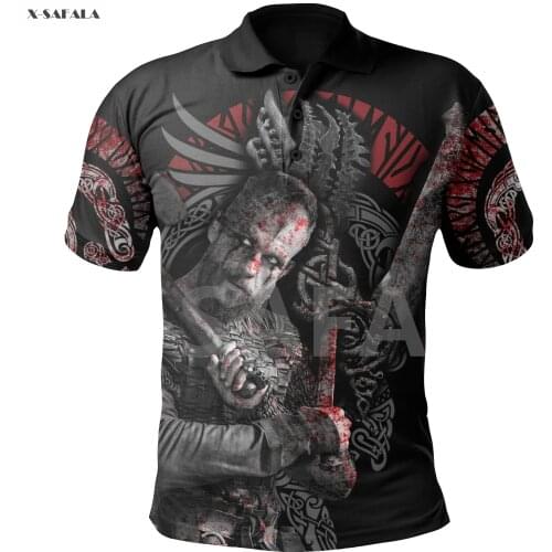 Viking Floki Ancient Tattoo 3D Full Printed Men Women Thin Polo Shirt Collar Short Sleeve Street Wear Casual Tee
