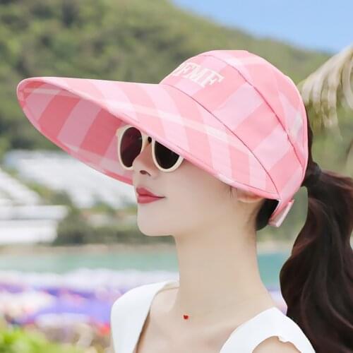 Summer Sun Hat Women Visors Caps Fishing Fisher Beach UV Protection Cap Adjustable Black Casual Wide Brim Packable Hat
