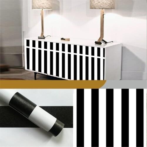 Modern 45cmx10m PVC Black White Striped Self-adhesive Wallpaper Contract Wall Sticker for Kitchen Bathroom Furniture Household