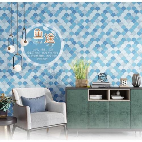 Modern Minimalist Blue Fish Scale Wallpaper 3d Nordic Style Bedroom Living Room Background Non-woven Wallpaper Mosaic Wallpaper