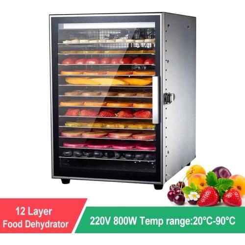 12 Trays Food Dehydrator 800W Stainless Steel Fruit Drying Machine Dryer For Vegetables Dried Fruit Meat Drying Machine