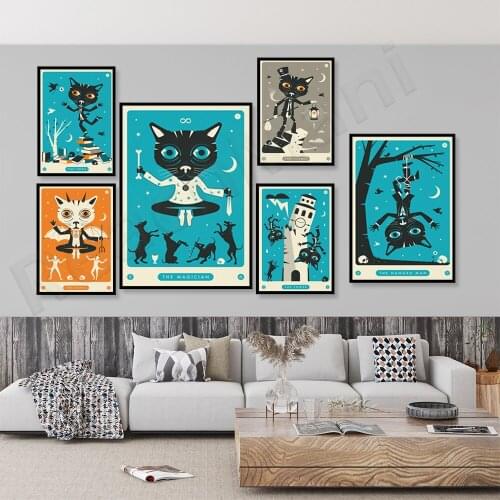 Tarot Cat Demon: Hermit: Magician: Tower: The Hanged Man Canvas Decoration Home Art Nordic Poster