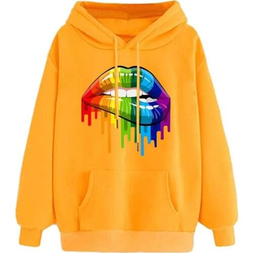 Women Stylish Long Sleeve Lips Print Hoodie Fashion Loose Sweatshirts Autumn winter Long Sleeve Pullover