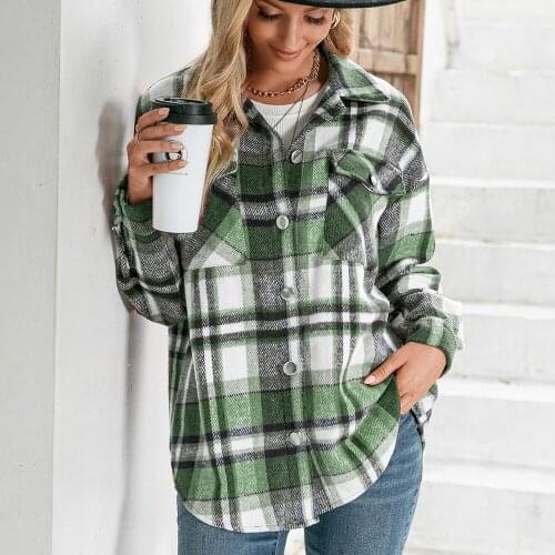 Chifirena Oversized Outdoor Plaid Coat Women Winter Long Sleeve Thick Shirt Cardigan Jacket Loose Single Breast Fleece Jaqueta