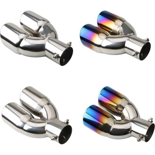 63mm Universal Car Exhaust Pipe Muffler Tail Pipe Outlet Nozzle End Stainless Steel Pipe Trim Double Outlet Exhaust Silencer