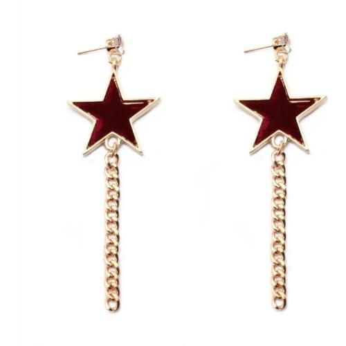 Corduroy Pentagon Chain Star Ear Climber Tiny Star Everyday Teen Mothersday Celestial Birthday Gift Jewelry Earrring