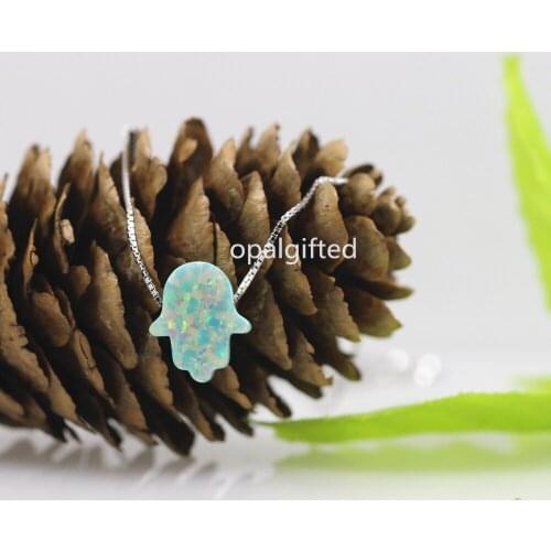Factory Process 925 Silver Lab Created 11*13mm OP03 Moon Yellow light green Opal Hamsa Pendant Necklace for Gift High Quality