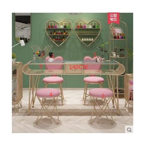 Iron art net red nail table single table and chair set Nordic luxury nail table golden paint manicure table