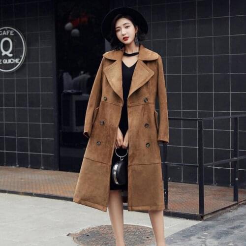 Womens Windbreaker Mid-length Section 2020 Korean Style Temperament New Spring and Autumn Suede Jacket Lady Bandage Coat f2787