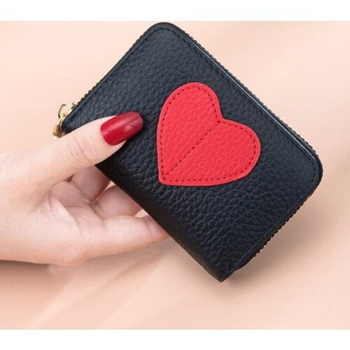 Woman Card Holder RFID Genuine Leather Credit Card Holder Female Zipper Love Pocket Unisex Card Case Zipper Wallet Coin Purse