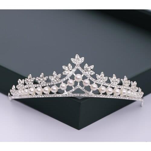 1PC Silver Color Hair Accessories For Wedding Women Bridal White Pearl Crystal Tiaras And Crowns Rhinestone Hair Jewelry