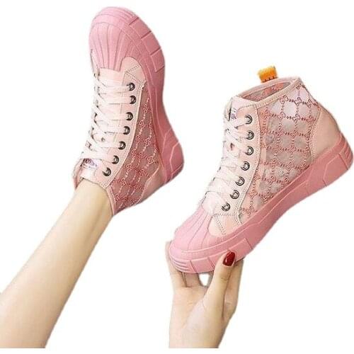 6-color high-top casual shoes womens mesh breathable thick-soled tide summer new thin short-tube Martin boots