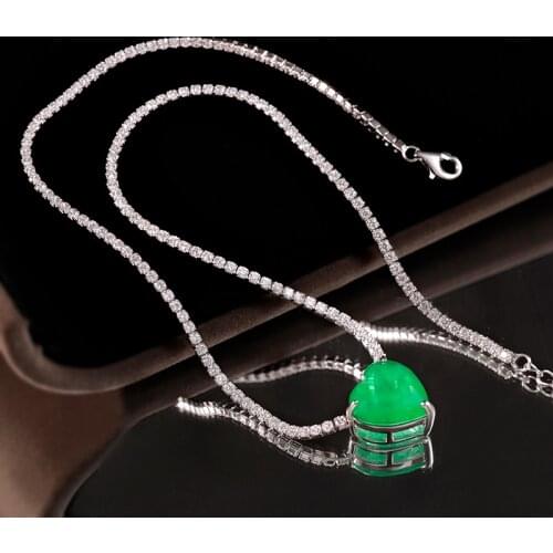 FFGem Sterling Silver 925 Tennies Necklace Choker simple Heart Gemstone Emerald Diamond White Gold Women Fine Jewelry Party Gift