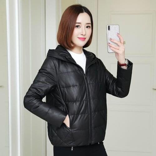 2020 Autumn Winter New Short Cotton Coat Women Hooded Casual PU Leather Zipper Jacket Loose Leather Coat High Quality