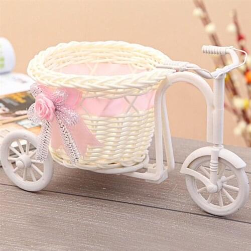 2 Pieces Tricycle Shaped Flower Basket Wedding Party Ceremony Decoration Bike Flower Storage Container, Pink