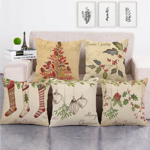 45cm*45cm christmas leaves and gift design linen/cotton pillow covers sofa pillowcase cushion cover decorative pillows