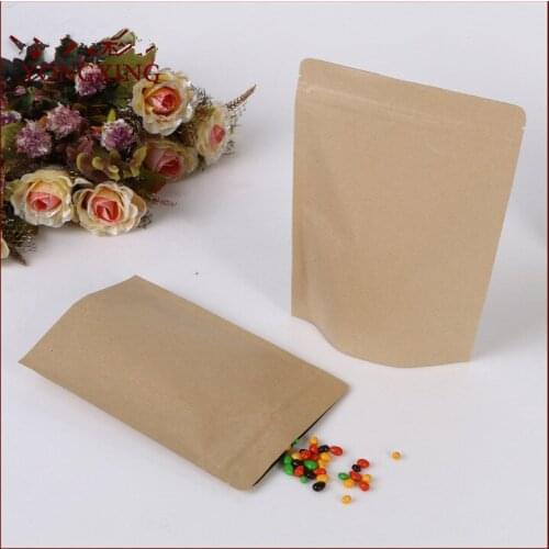 500pcs/lot 18x26+4 Brown Kraft Paper Bag No Window Stand Up Zipper/zip Lock Jewelry Packaging Bag Paper Bags For Gifts/tea Bags