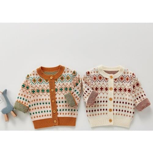 8206 Baby Clothes Girl Knitted Sweater 2021 Autumn Baby Girl Sweater Knitting Jacquard Cardigan 0-3T Toddler Sweater Coat
