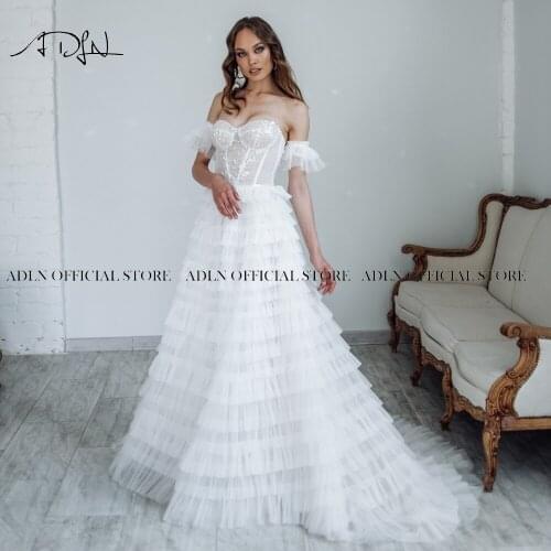 ADLN Sweetheart Neckline Tired Skirt Wedding Dresses with Pearls Robe de Mariage Custom Made Sweep Train A-line Bridal Gown