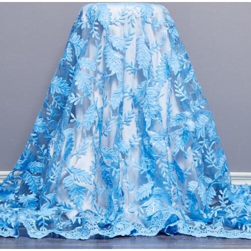 African Lace Fabric 2021 High Quality Lace Sky Blue French Sequins Tulle Nigerian Diy Sewing Embroidery Dersses For Women A2558