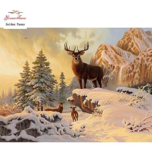 GOLDEN PANNO Diamond Painting Full Square 5D Diy Daimond Embroidery Diamant Mosaic Sale rhinestones pictures Winter Deer 03