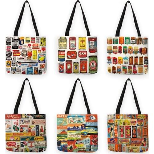B13009 Retro America Culture Pattern Women Handbag Shoulder Bag Large Capacity Shopping Bags
