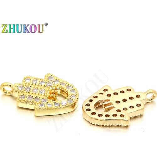 9*12mm Brass Cubic Zirconia Hamsa Hand Charms Pendants for Diy Jewelry Findings, Hole: 1mm, Model: VD40