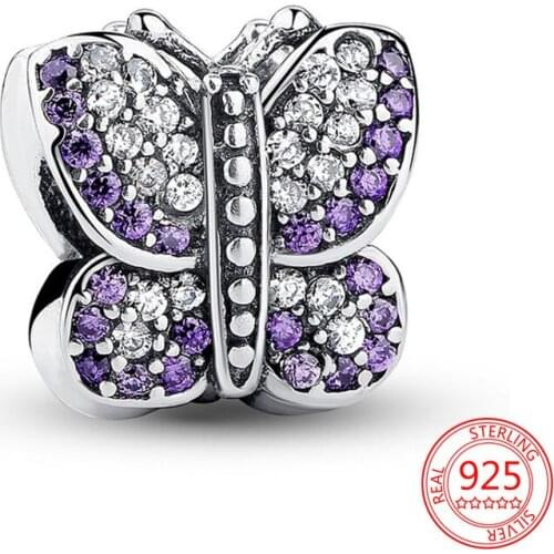 New100% Real 925 Sterling Silver Butterfly Beads Charms Fit Original Pandora Bracelet for Women Making Fashion Jewelry Gift