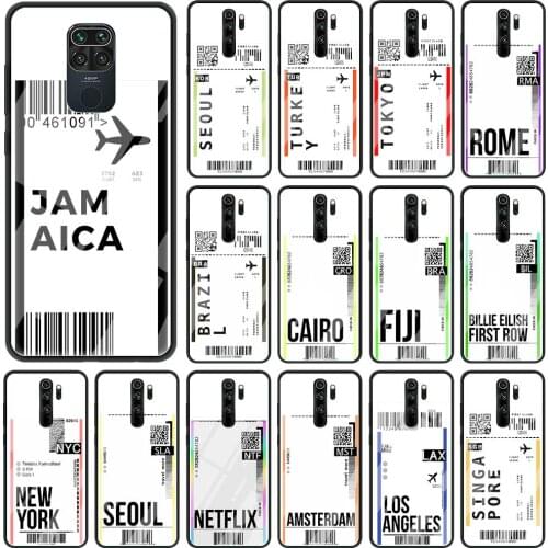 Case For Xiaomi Redmi Note 9S 9 10 8 Pro 8T 7 8A 9A 9C K40 Glass Cover For Xiaomi Poco X3 NFC Shell Airline Ticket Barcode World