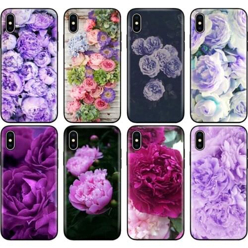 Black tpu case for iphone 5 5s se 6 6s 7 8 plus x 10 case cover for iphone XR XS 11 pro MAX case purple Summer peonies flowers