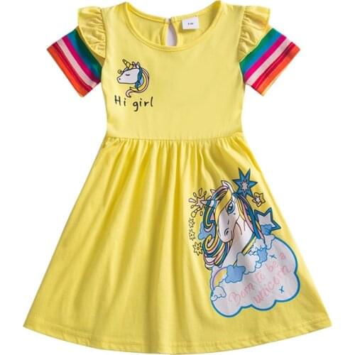 Jumping Meters Princess Unicorn Print Baby Girls Dresses For Summer Childrens Clothes Short Sleeve Lovely Costume Kids Frocks