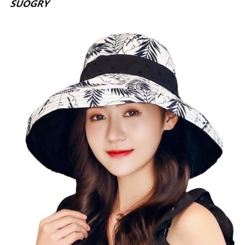 SUOGRY Printing Double Sided Can Be Worn Women Travel Bucket Hat Fisherman Hats Summer Autumn Spring Panama Caps Leaves
