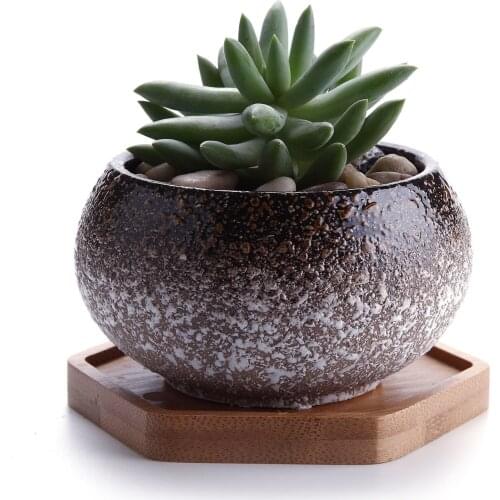 Snowflakes Glaze Flower Shape Sucuulent Cactus Plant Pots Flower Pots Planters Containers Window Boxes Hexagon Bamboo Trays