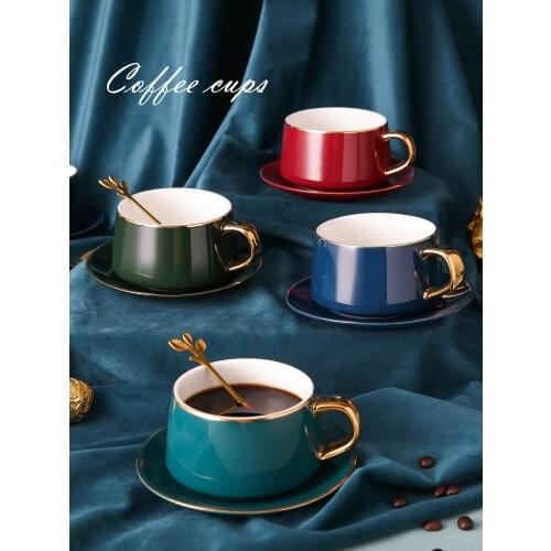 European luxury coffee cup, afternoon tea net, red cup and dish set, exquisite ceramic home high grade cup birthday couple gift