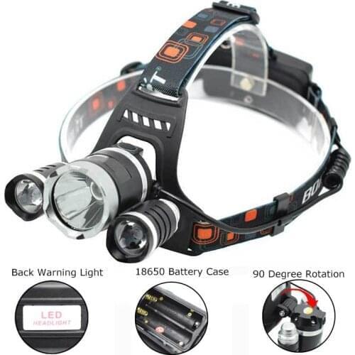 Super Bright 3 LEDs Headlight T6 Frontal Torch 10000 Lumens Headlamp 18650 Rechargeable Head Lamp Light for Hunting Camping