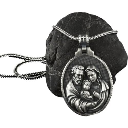 Baby Jesus Heavenly Father Mother Holy Family Pendant Catholic Necklace Christian Accessories Vintage Necklace