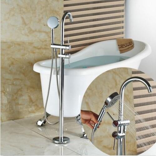 Chrome Brass Clawfoot Bathroom Tub Faucet Tub Filler W/ Hand Shower Floor Mount