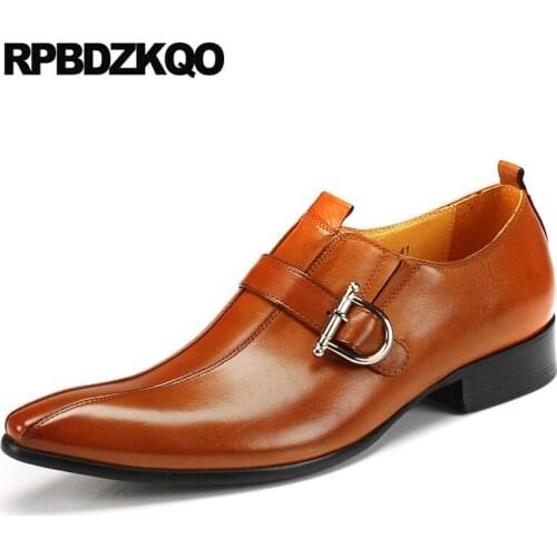 Pointed Toe Party Italian Wedding Men Formal Suede Shoes Orange Dress Genuine Leather Office Monk Strap British Style Elegant