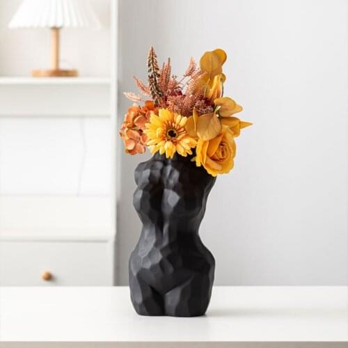 Ceramic Human Statue Vase Large Geometric Flower Pot Matte Ceramic Black and White Sculpture Sample Room Decoration Accessories